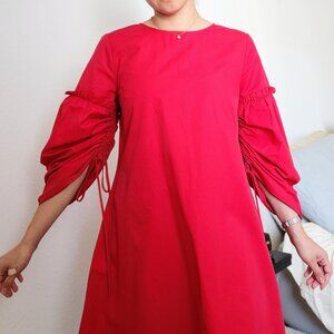 Red Halogen Parachute Shift Dress with Tie Sleeves | S